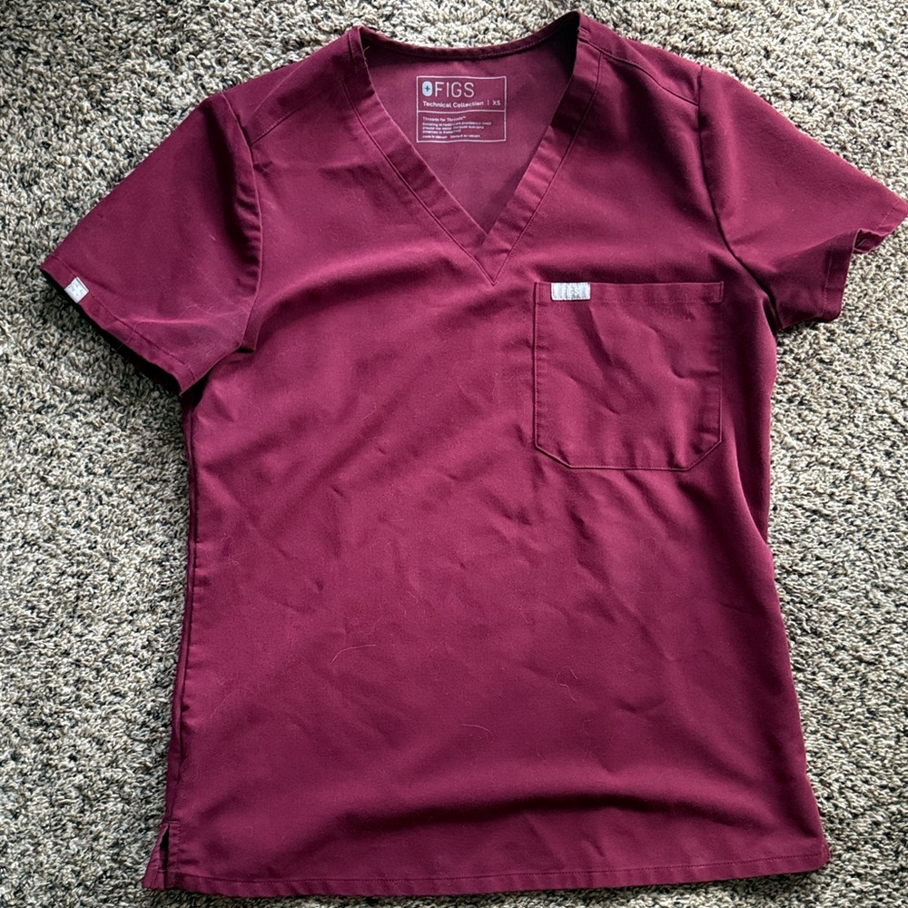 Figs Maroon V-Neck Scrub Top